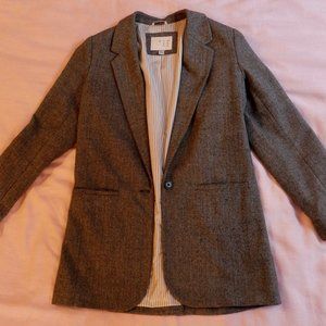 Women's Long Herringbone Gray Blazer